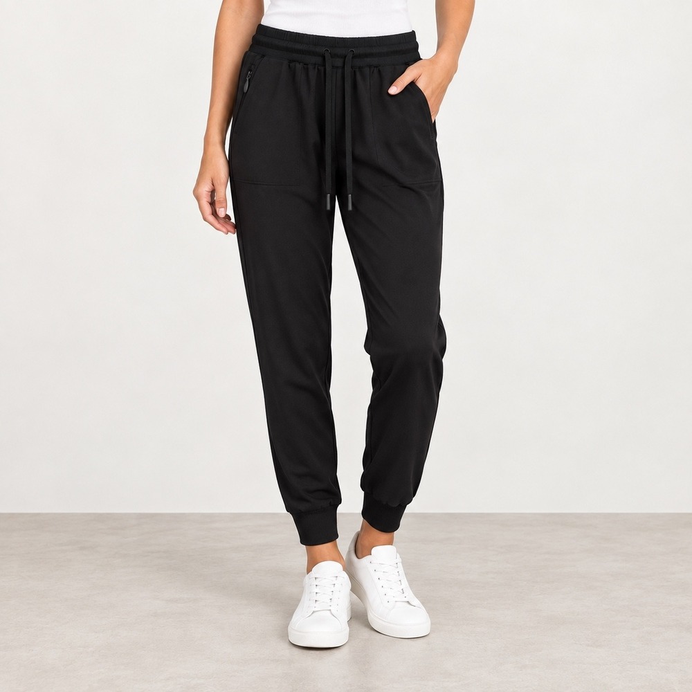 Rachel Zoe Black Jogger Pants S Stretch Zip Pocket Athleisure Tapered Minimalist